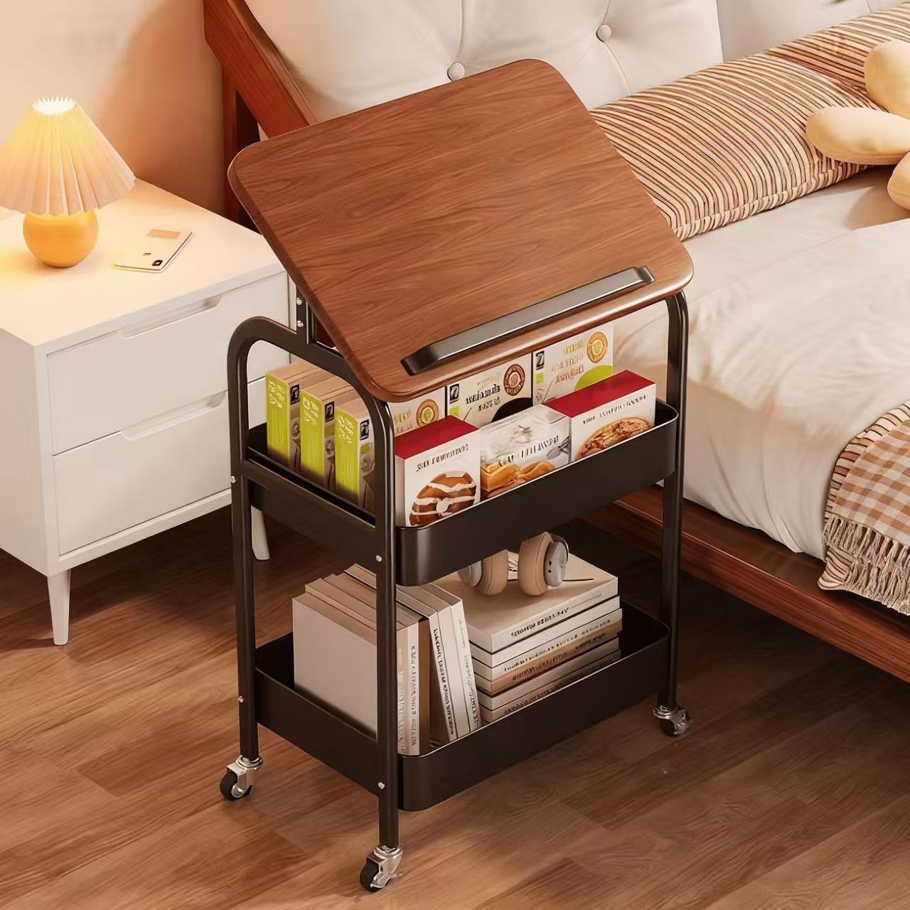 Book Cart Rolling - Tragbare Mehrzweck-Rollwagen mit Rädern, Robuster Metall-Organizer