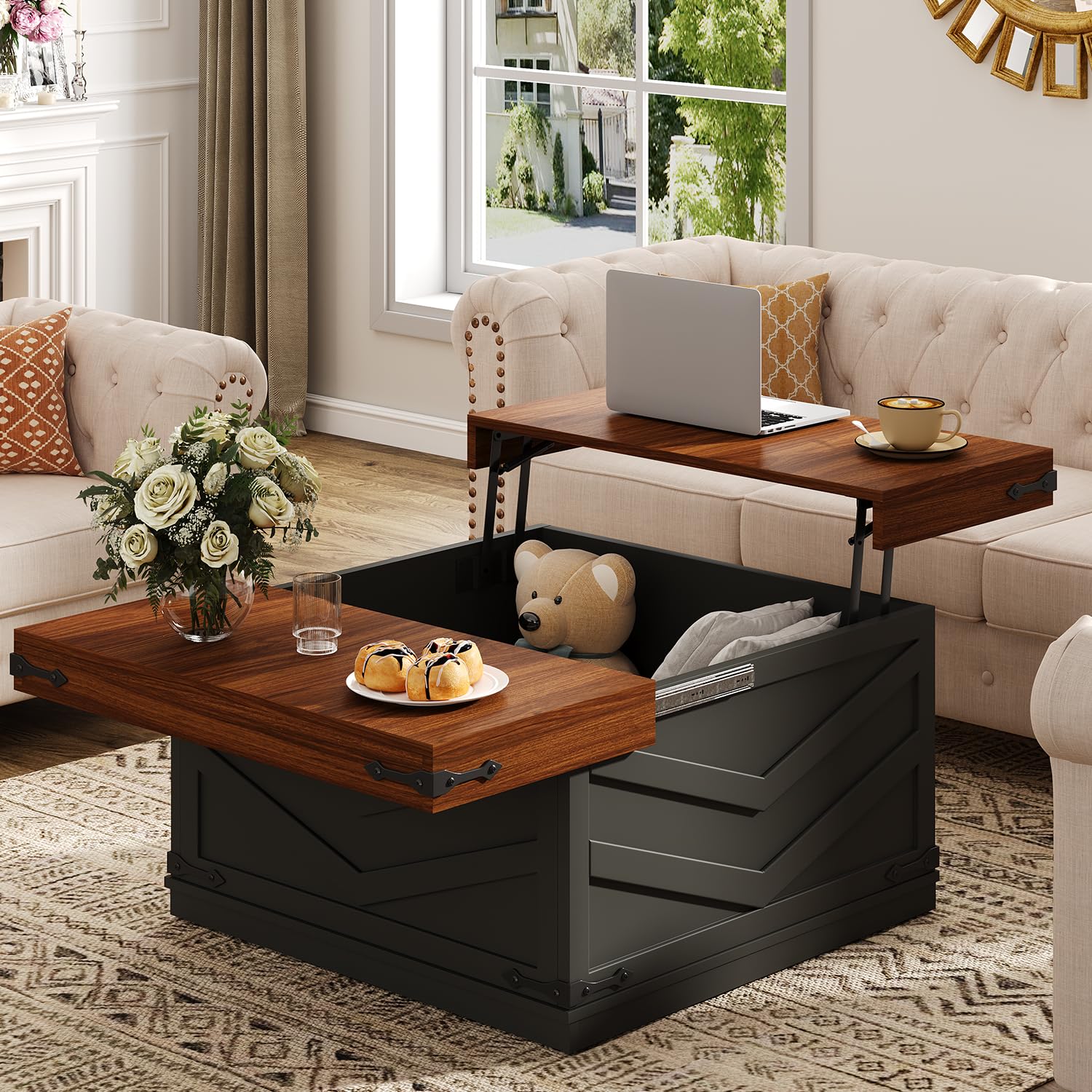 Office Furniture Center - Hochklappbarer Couchtisch, verschiebbarer quadratischer Beistelltisch mit