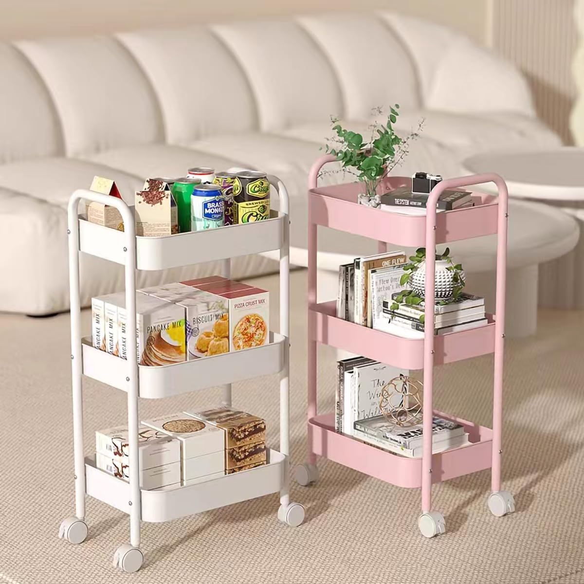 Book Cart Rolling - 3-stufiger Rollwagen mit Schwerlast-Metallgitter-Organizer und feststellbaren