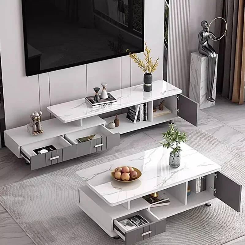 Office Furniture Center - TV-Tisch mit Mittelschubladen, Weiß, Nordischer Stil,