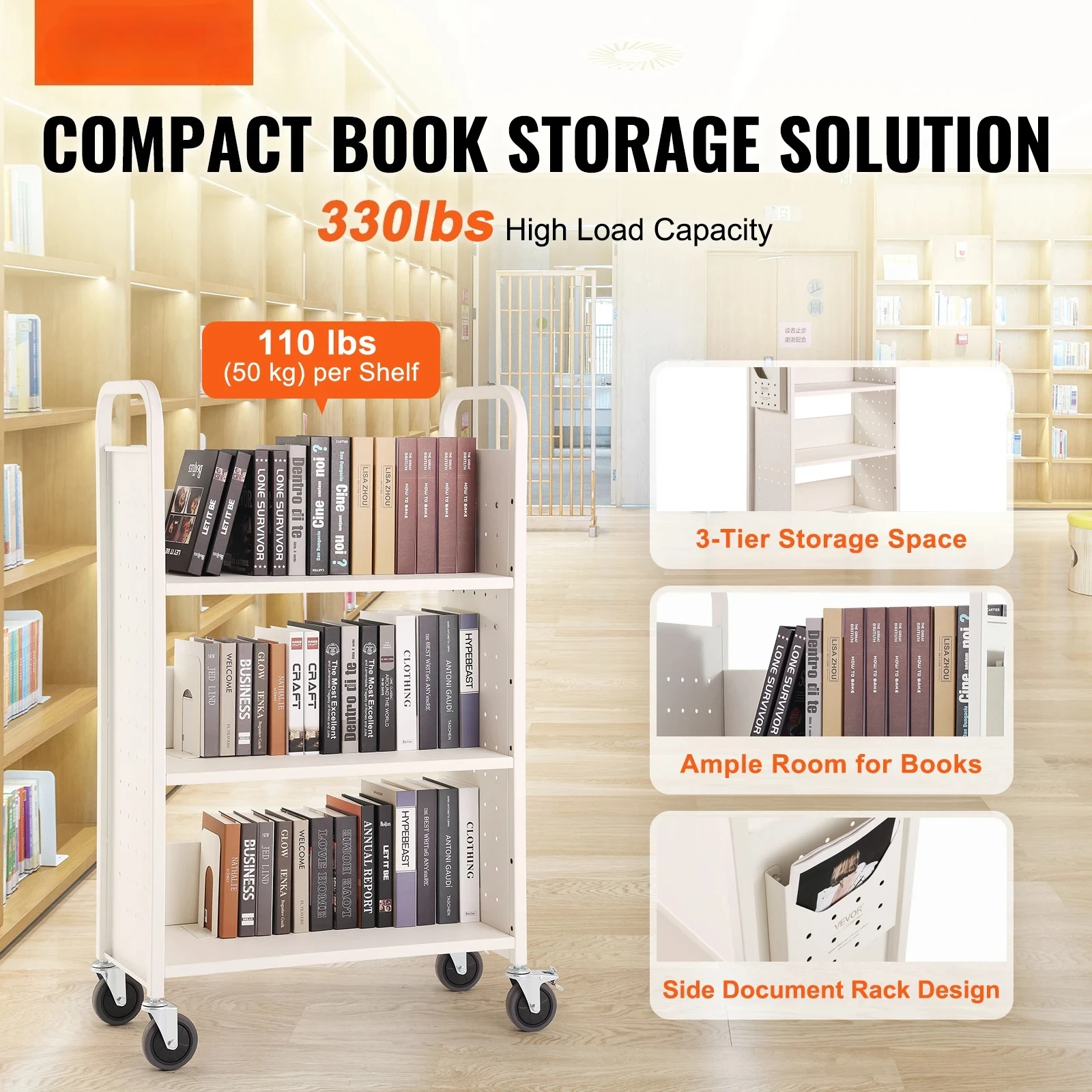 330 lbs Bibliotheks-Bücherwage – Book Cart Rolling Bewertung und Preis