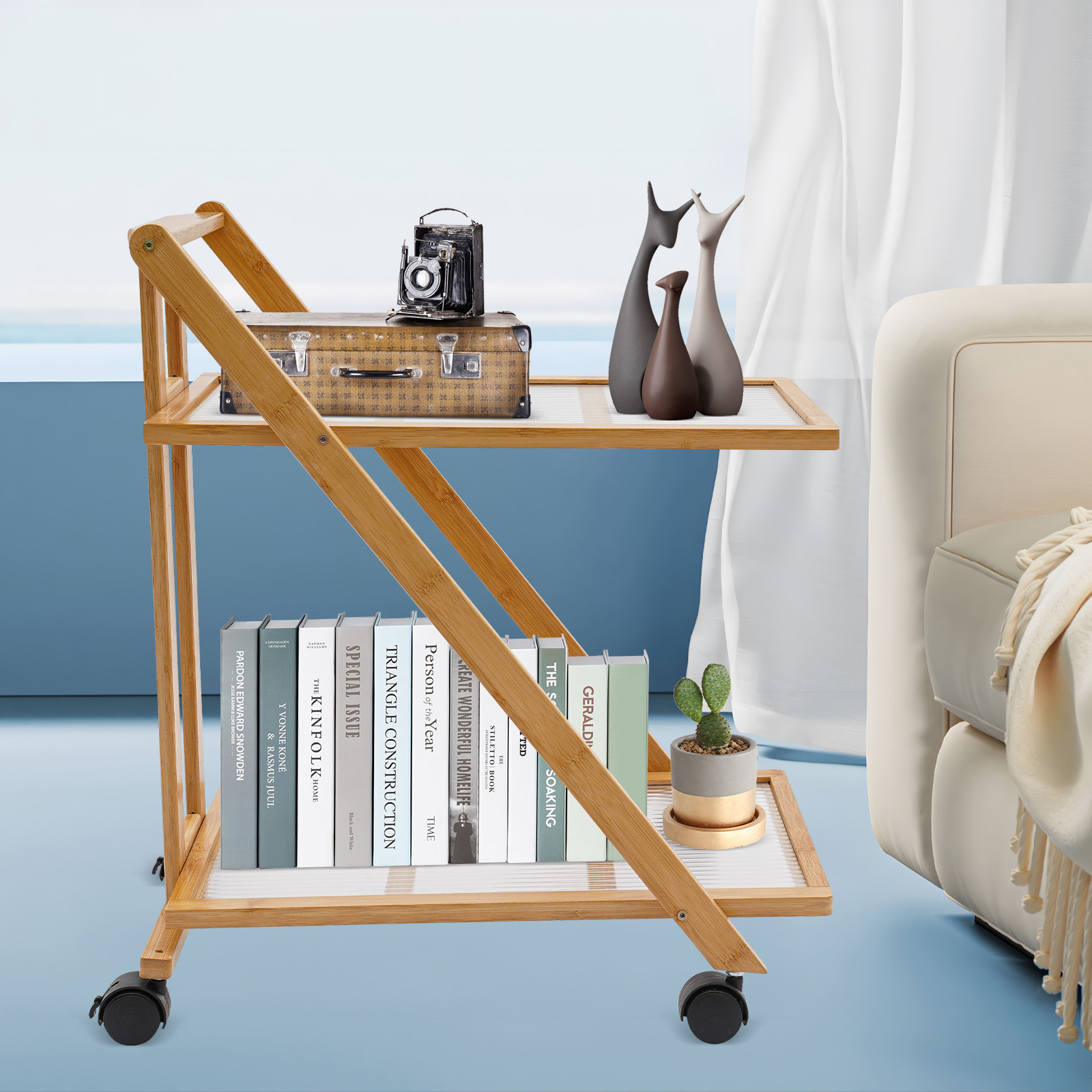 2-stufiger Rollwagen aus Bambu – Book Cart Rolling Bewertung und Preis